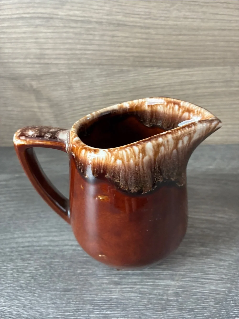 Vintage Kathy Kale Stoneware Creamer Brown Drip Glaze Pottery Pitcher
